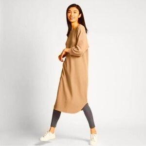 Uniqlo Thermal Waffle Knit Midi Dress Women's Large Tan